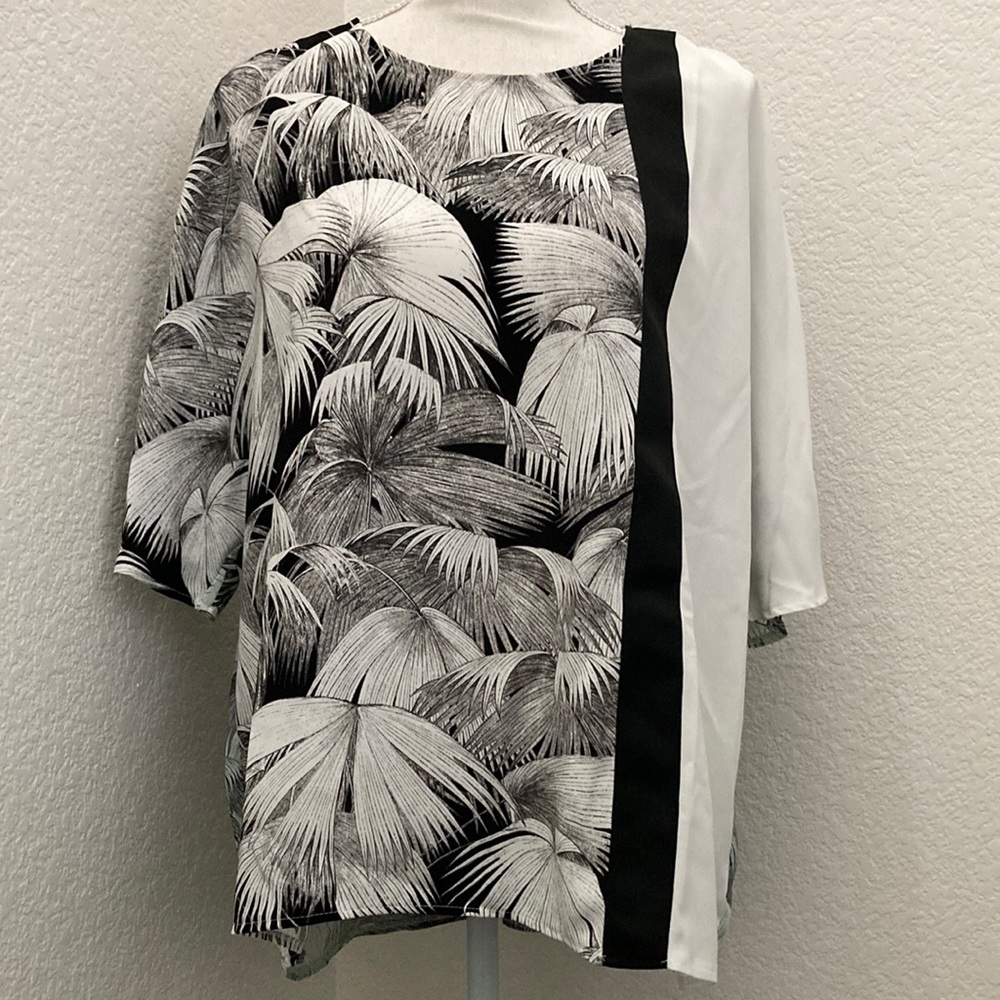 TOPSHOP Oversized Mix Palm Print Blouse Size 10 Black